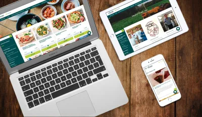 The eFarmz storefront across laptop, tablet, and phone